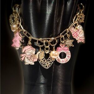 Charming Gold and Pink Holiday Bracelet